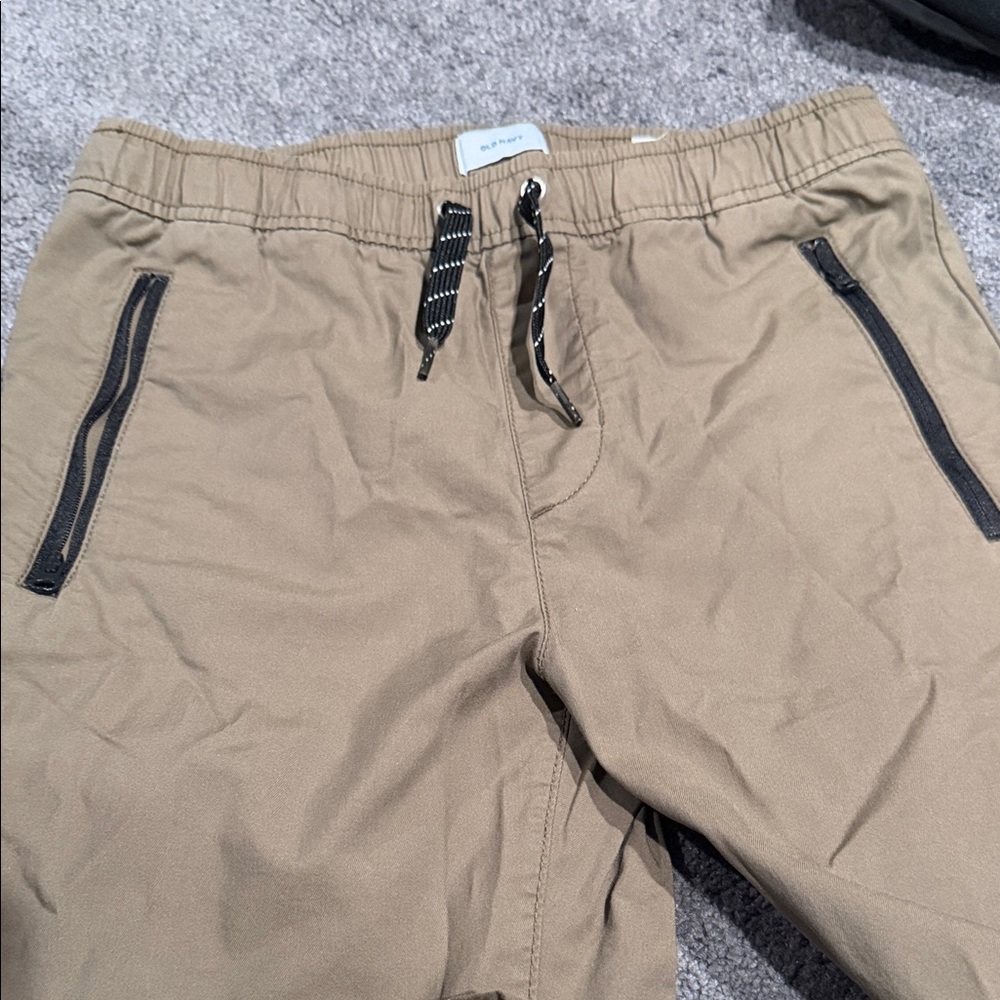 Old Navy Boys Dark Tan Jogger Pants with Black Zipper Pockets 14/16 NWaoT